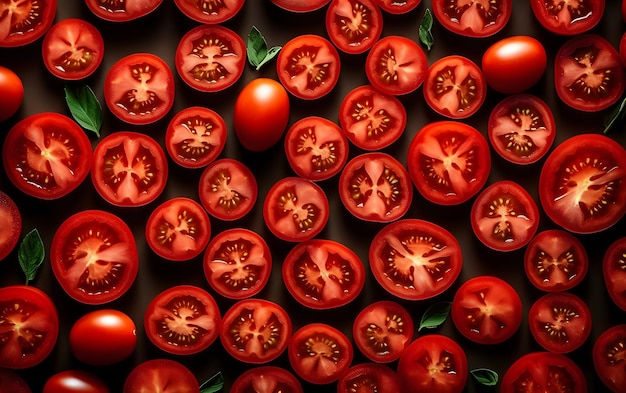 Um monte de tomates são dispostos em uma grade.