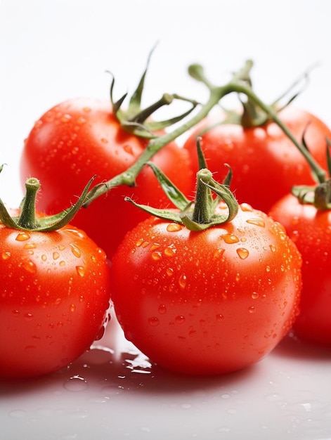 um monte de tomates vermelhos com gotas de água sobre eles