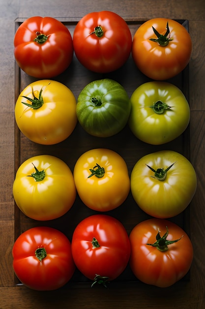 Um monte de tomates vermelhos suculentos maduros