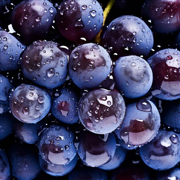 Foto um monte de uvas com gotas de água sobre elas