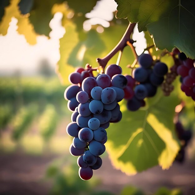 Um monte de uvas que estão penduradas de uma videira