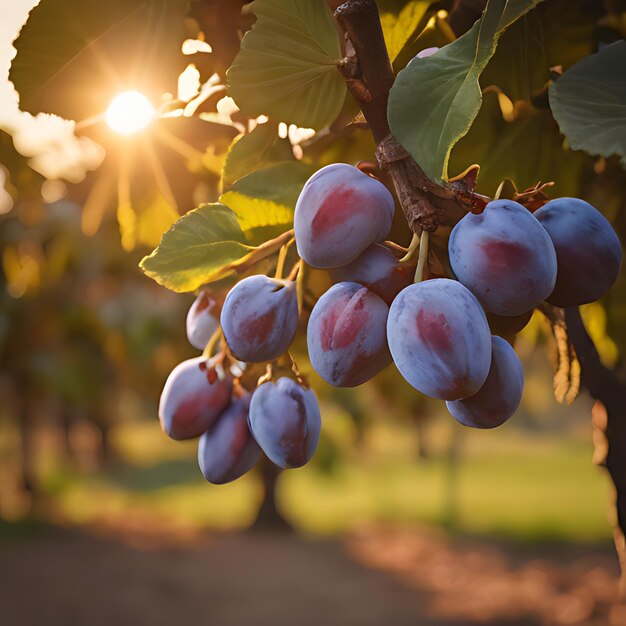 Foto um monte de uvas que estão penduradas numa árvore