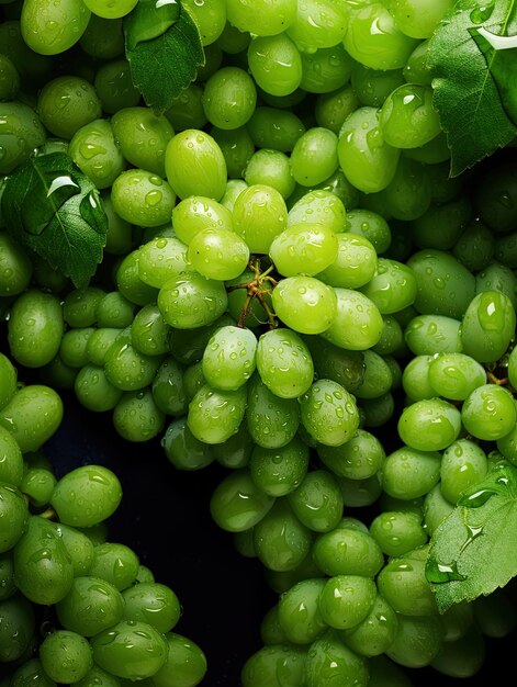 Foto um monte de uvas verdes estão em uma mesa com as palavras uvas verdes