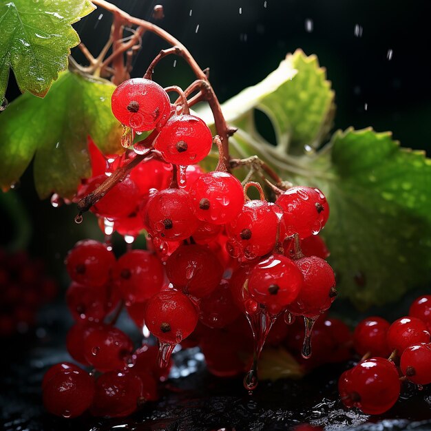um monte de uvas vermelhas com gotas de chuva sobre elas