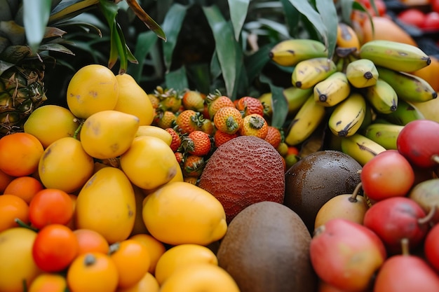 Foto um monte de várias frutas tropicais