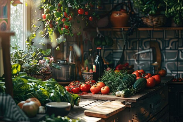 Um monte de vegetais que estão em uma mesa