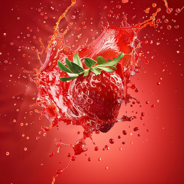 um morango com um pouco de suco de morango