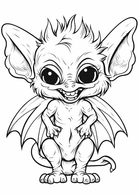 Um morcego de desenho animado com olhos grandes e olhos grandes para colorir páginas generativas ai