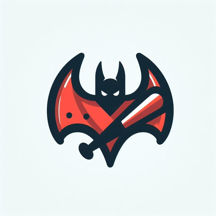 Foto um morcego vermelho e preto com uma alça preta e um logotipo preto e vermelho