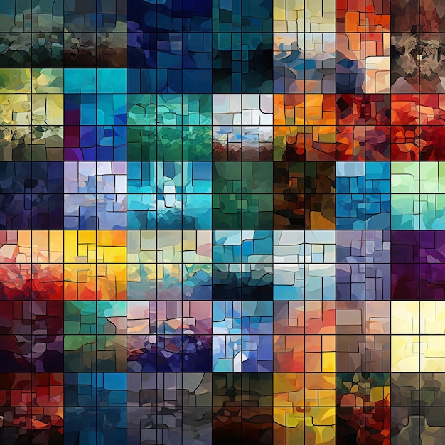 Um mosaico colorido de quadrados é mostrado com a palavra "a palavra" na parte inferior.