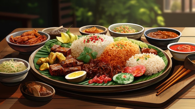 um mosaico de delícias culinárias indonésias com pratos de dar água na boca