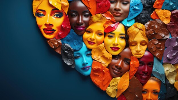 Foto um mosaico de rostos diversos formando um coração celebrando a beleza da amizade