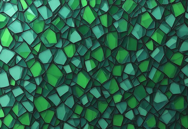 Um mosaico de vidro verde com um fundo azul