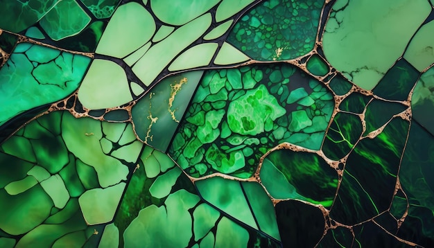 Um mosaico verde com um padrão de folha.