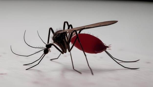 Um mosquito com um estômago vermelho