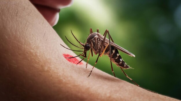 Foto um mosquito está sendo segurado por uma pessoa com uma mosca no ombro