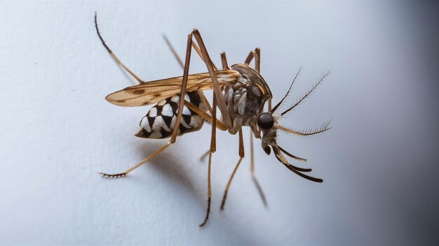 um mosquito morto está sentado em uma superfície branca
