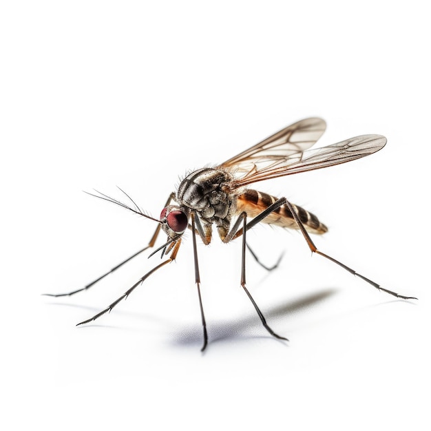 Um mosquito voador Inseto isolado em fundo branco