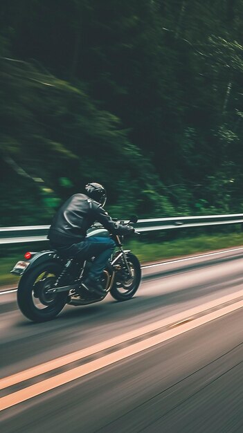 Foto um motociclista acelerando em uma estrada