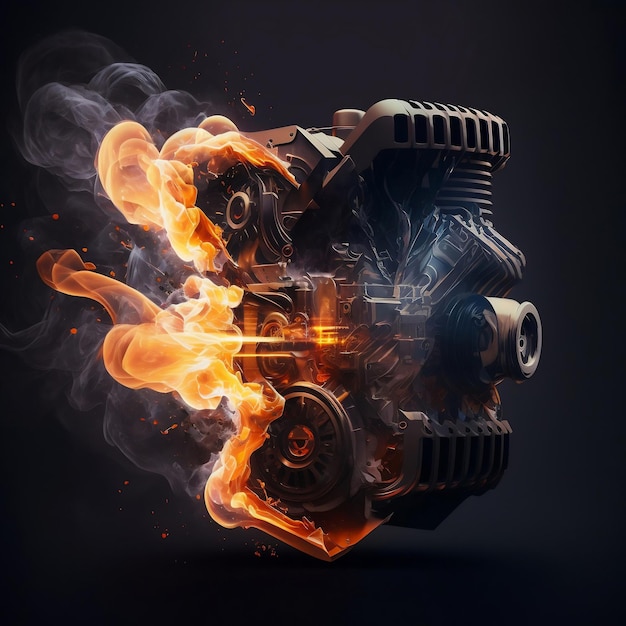 Foto um motor de carro com fumaça saindo dele inteligência artificial
