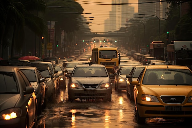 Um motorista de táxi e seu passageiro estão presos no trânsito em Bangkok, Tailândia, enquanto caminham para