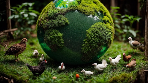 Um Mundo de Tranquilidade Planeta em Miniatura com Vida Animal Verde e Harmônica