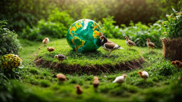 Um Mundo de Tranquilidade Planeta em Miniatura com Vida Animal Verde e Harmônica