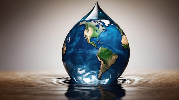 Foto um mundo em uma gota de água com o mundo no fundo harmony in a drop comemorando a água mundial