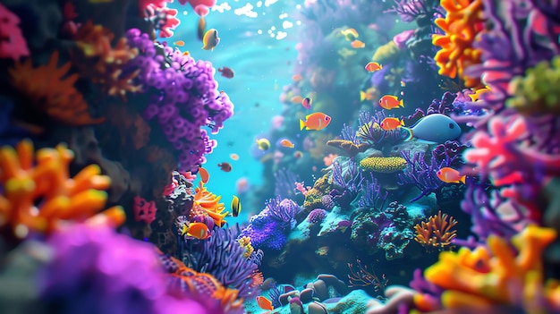 Foto um mundo subaquático cheio de cores vibrantes um belo recife de corais com peixes exóticos