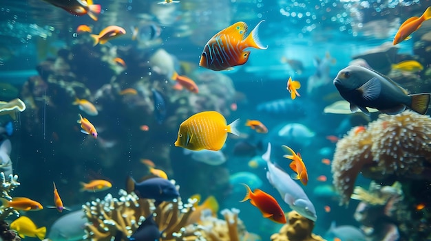 Um mundo subaquático cheio de vida um recife de coral vibrante com uma variedade de peixes nadando ao redor o cenário perfeito para um mergulho relaxante