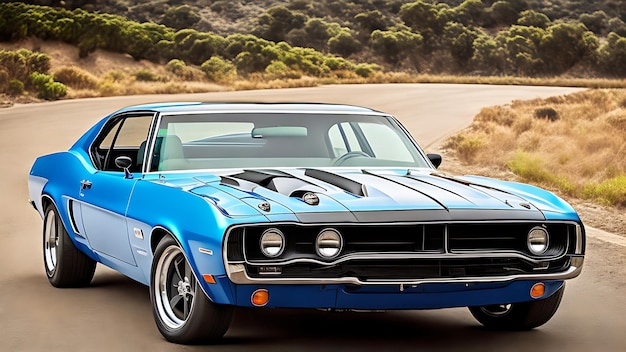 Foto um muscle car azul e preto