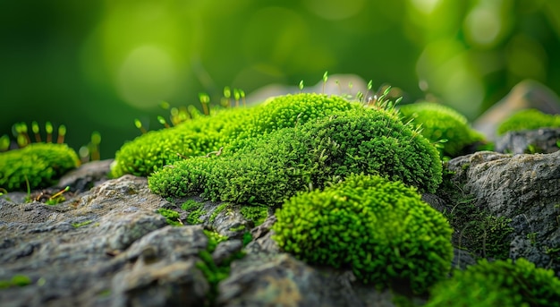 Um musgo verde vibrante crescendo em uma superfície rochosa