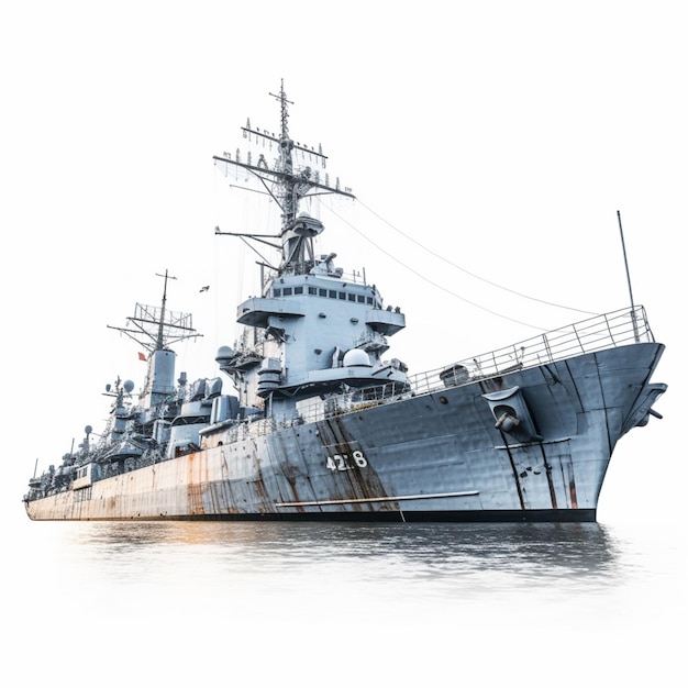 um navio de guerra cinza isolado em um fundo branco
