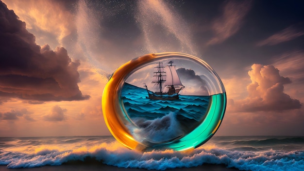 Um navio em uma esfera com um navio dentro