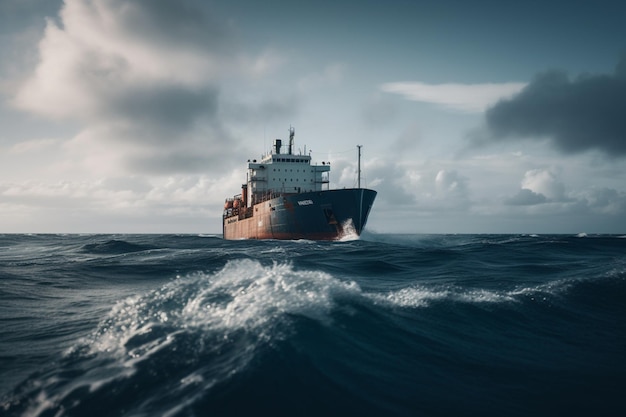 Um navio no oceano com a palavra oceano na frente.