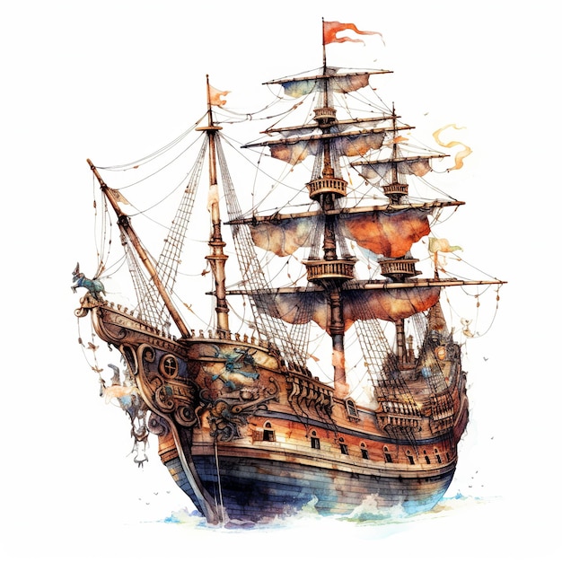 Um navio pirata isolado em fundo branco
