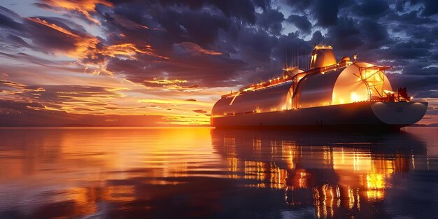 Foto um navio que utiliza energia limpa com gás hidrogênio lh em tanques criogênicos compostos conceito de transporte sustentável lh combustível de hidrogênio composite cryotanks energia limpa tecnologia ecológica