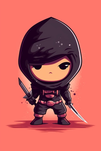 Foto um ninja de desenho animado com uma espada e um fundo rosa generativo ai