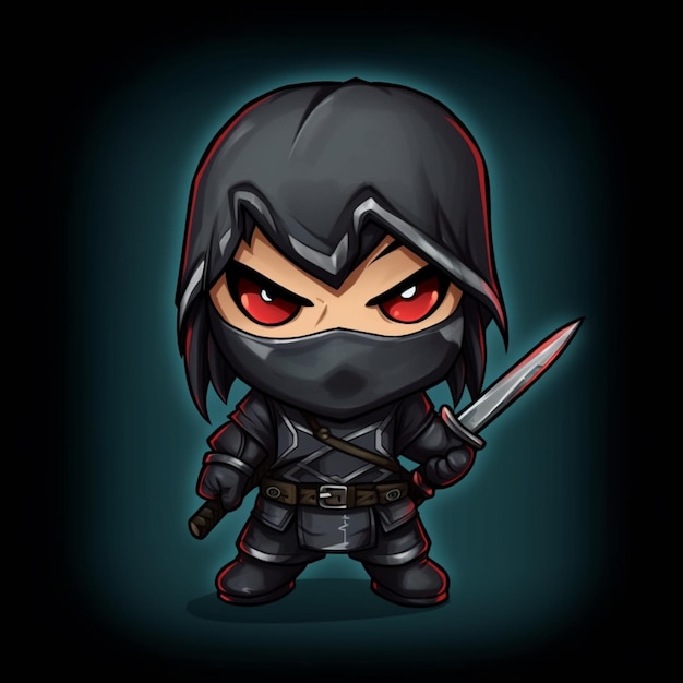 Um ninja de desenho animado com uma espada e uma roupa preta generativa ai