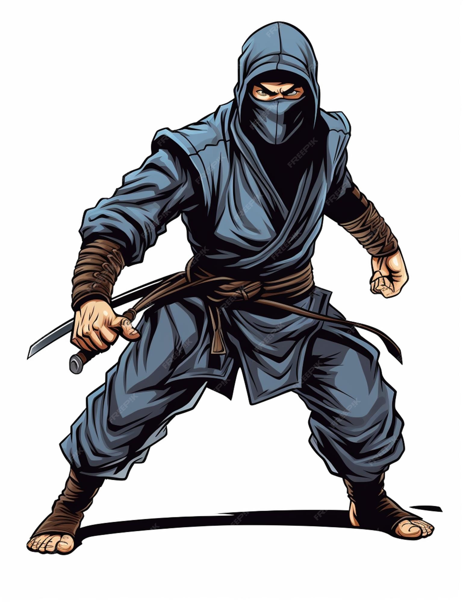 Um desenho em preto e branco de um ninja ajoelhado em ia generativa