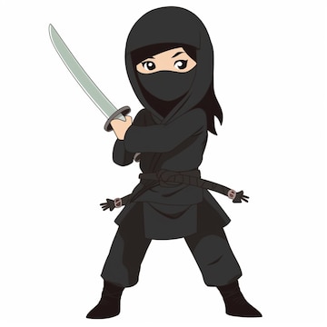 Um desenho preto e branco de um ninja com uma espada generativa ai