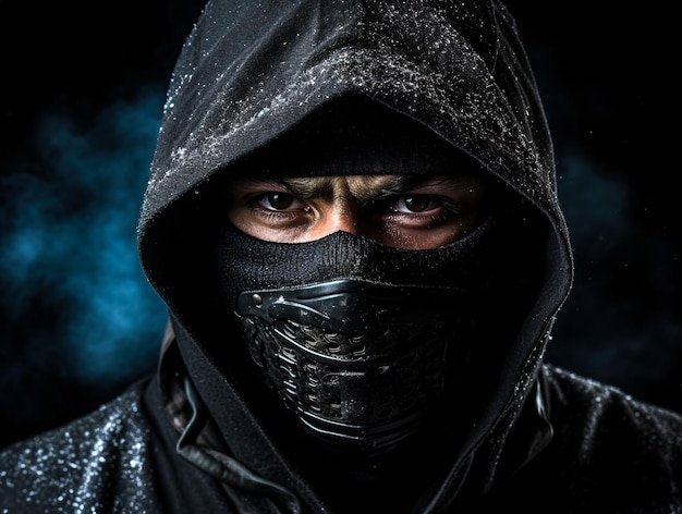 Foto um ninja mascarado em roupas pretas