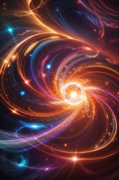 Um núcleo de energia colorido e vibrante cercado por ele no espaço.