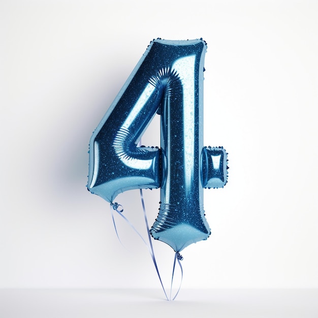 um número azul 4 está pendurado em um balão azul.