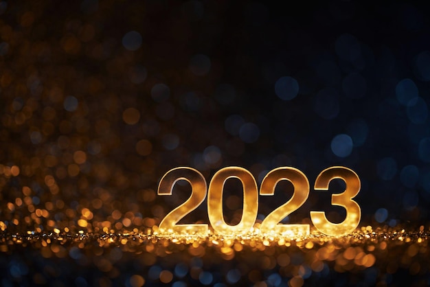 Um número de ouro 2023 em um fundo dourado
