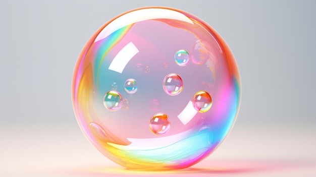Um objeto colorido coberto de bolhas criando um efeito arco-íris caprichoso