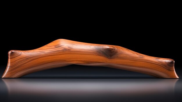 Foto um objeto de madeira com uma borda curva está em uma mesa