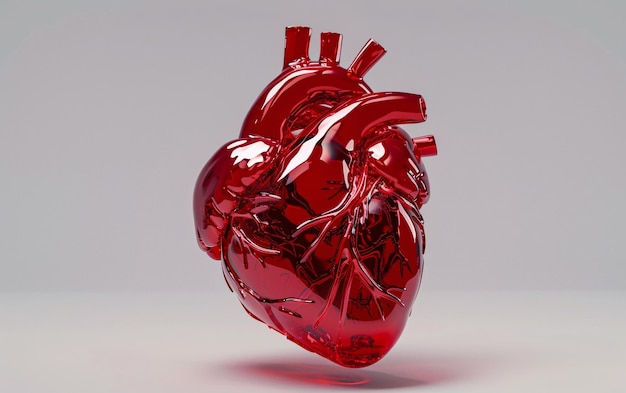 Um objeto em forma de coração vermelho com a palavra "humano" em cima dele. Doença cardíaca 3D Doença coronariana Cardiovas