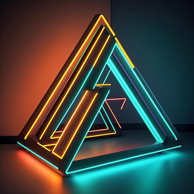 Um objeto em forma de triângulo com luzes coloridas é gerado