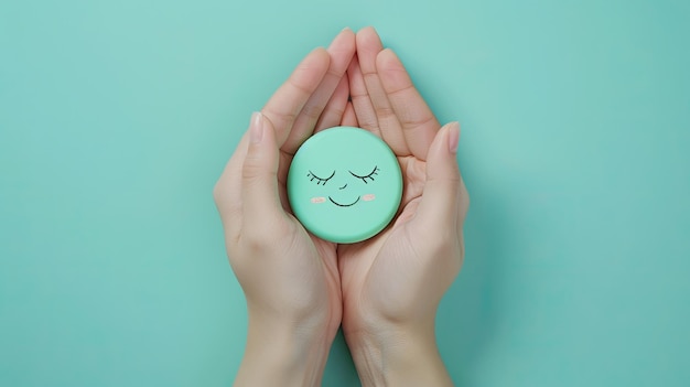 Foto um objeto redondo verde com um rosto sorridente